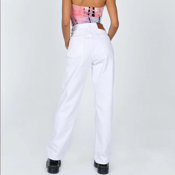 Princess Polly Holly Asymmetrical Straight Leg Jeans White Denim - Picture 3 of 8